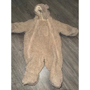 7AM Enfant Bebe Teddy Bunting Sherpa Fleece Snowsuit Bear Ears Tan 6-12M